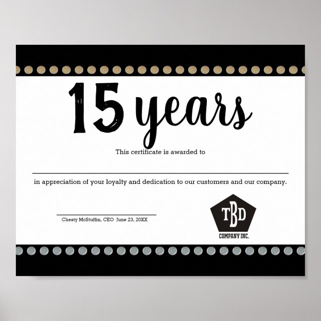 Studs universal employee anniversary certificate poster (Front)