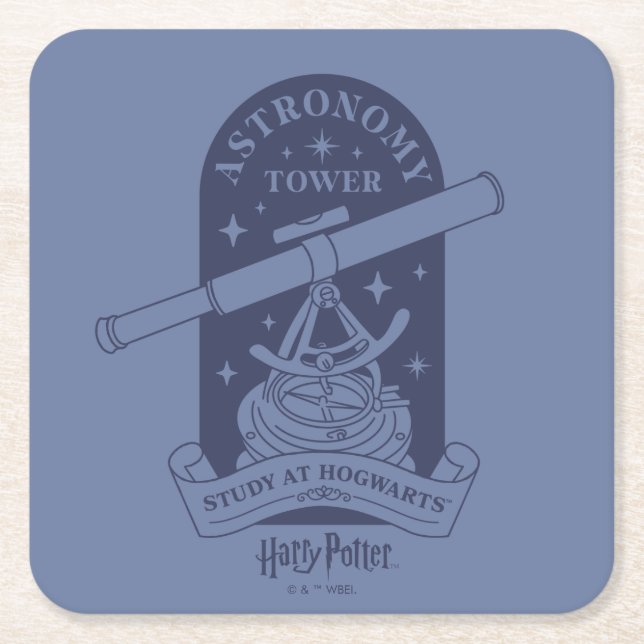 Study at HOGWARTS™ Astronomy Tower Square Paper Coaster (Front)