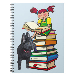 Study Buddy GSD Puppy & School Girl on Books