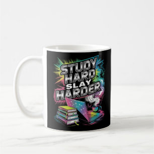 Study Hard Slay Harder Chrome Neon Motivational Coffee Mug