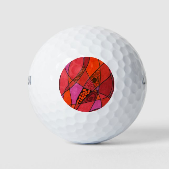 "Study In Reds" Abstract Custom Wilson Golf Balls (Front)