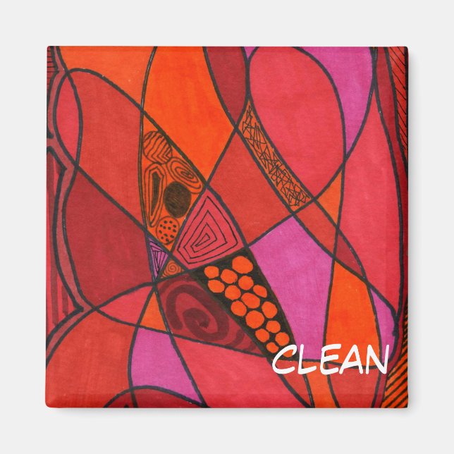 "Study in Reds" Abstract  Dishwasher Status Magnet (Front)