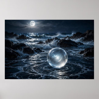Study in Surf — Glass Sphere, Moonlit Ocean Poster
