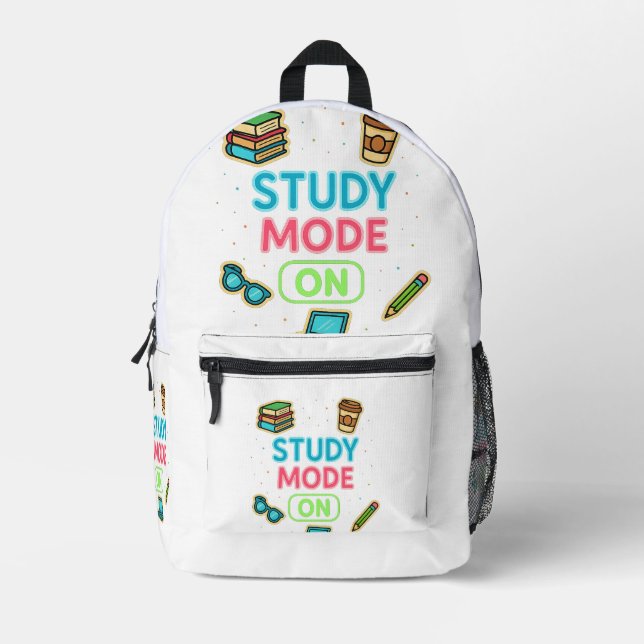 Study Mode On  Printed Backpack (Front)