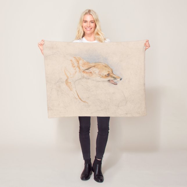 Study of a Crouching Fox (by John Frederick Lewis) Fleece Blanket (In Situ)