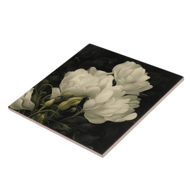 Study of a Peony Flower Ceramic Tile (Side)