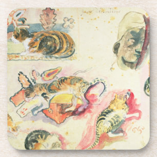 Study of Cats and a Head (w/c on paper) Coaster