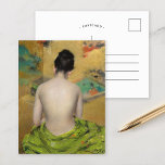 Study of Flesh and Gold | William Merritt Chase Postcard<br><div class="desc">Study of Flesh Colour and Gold (1888) | William Merritt Chase’s Study of Flesh Colour and Gold is a captivating figure study that depicts a seated woman from the back, wrapped in a rich, vibrant green fabric. The interplay between the smoothness of her bare skin and the luxurious texture of...</div>