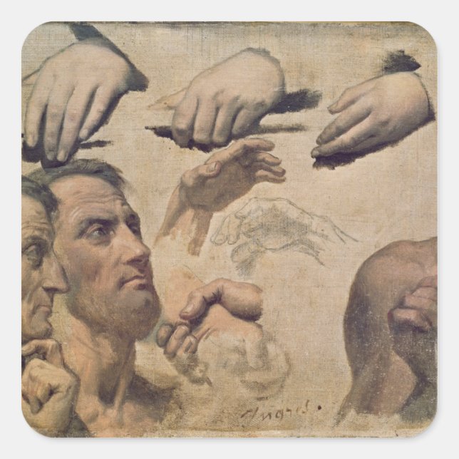 Study of Heads and Hands Square Sticker (Front)