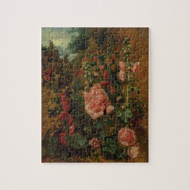 Study of Hollyhocks, c.1826 (oil on board) Jigsaw Puzzle (Vertical)
