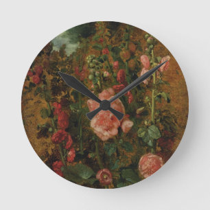 Study of Hollyhocks, c.1826 (oil on board) Round Clock