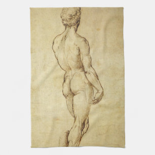 Study of Michelangelo's David Statue by Raphael Tea Towel