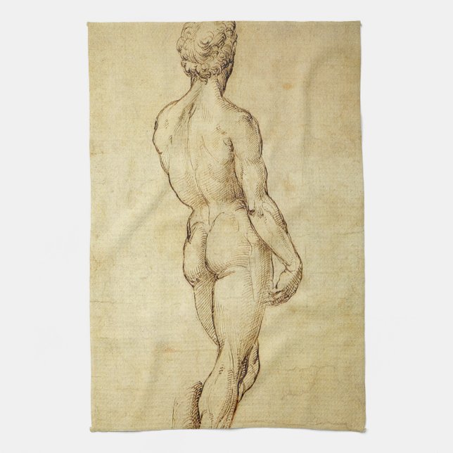 Study of Michelangelo's David Statue by Raphael Tea Towel (Vertical)