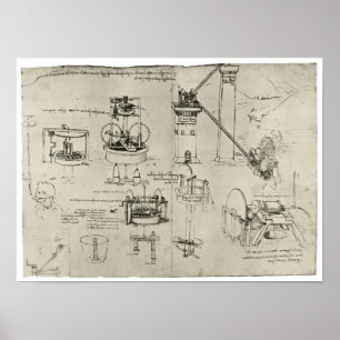 Study of Suction Pumps, Leonardo da Vinci Poster