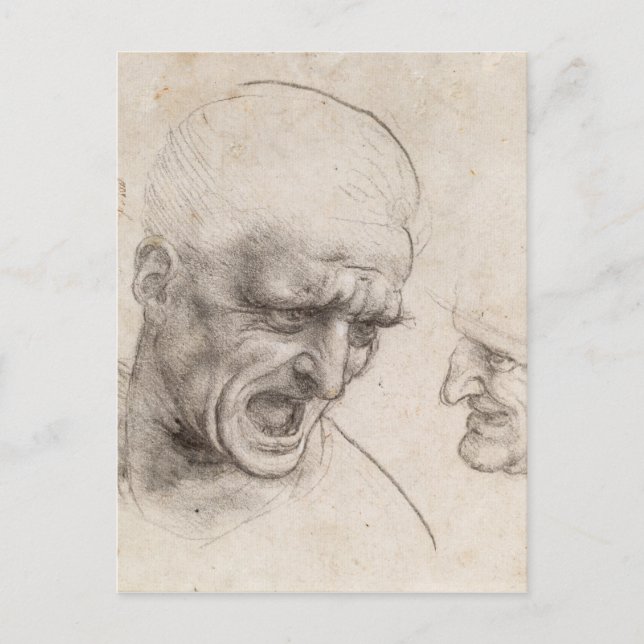 Study of Two Warriors Heads by Leonardo da Vinci Postcard (Front)