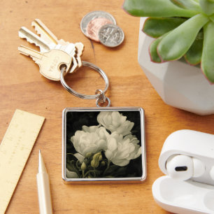 Study of white Peony Flowers Key Ring
