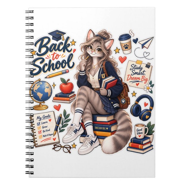 Study Smart Kawaii Cat School Notebook (Front)