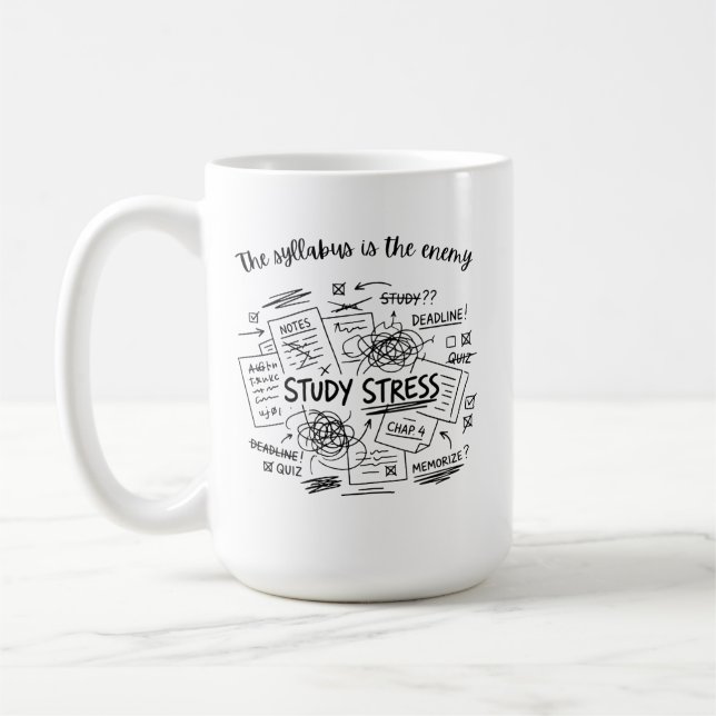 Study Stress Coffee Mug | Funny Student Exam Mug (Left)