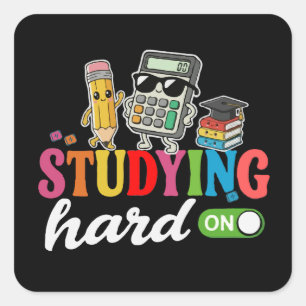 Studying Hard Mode On   Cute Kawaii School Supplie Square Sticker
