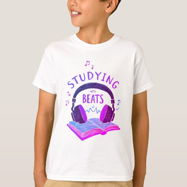 Studying With Beats – Retro School Music Tee (Front)