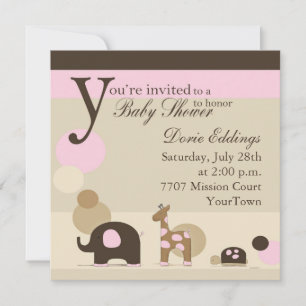 Stuffed Animal Baby Shower in Pink Invitation