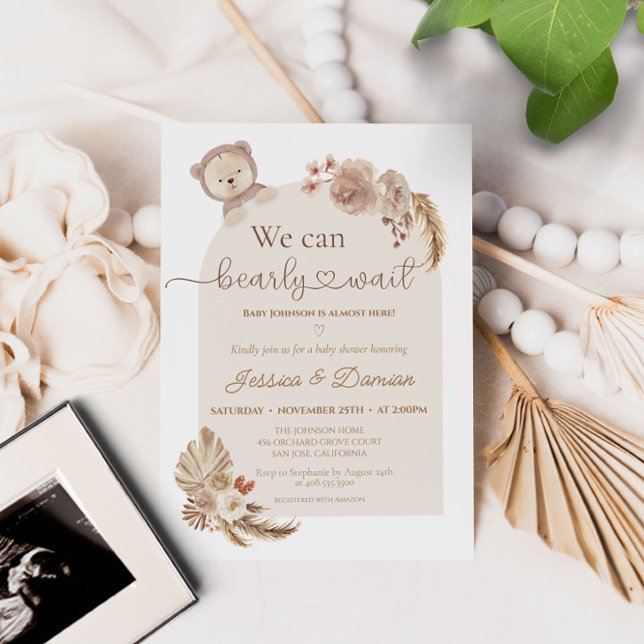 Stuffed Animals Teddy Bear Bearly Wait Baby Shower Invitation (Creator Uploaded)