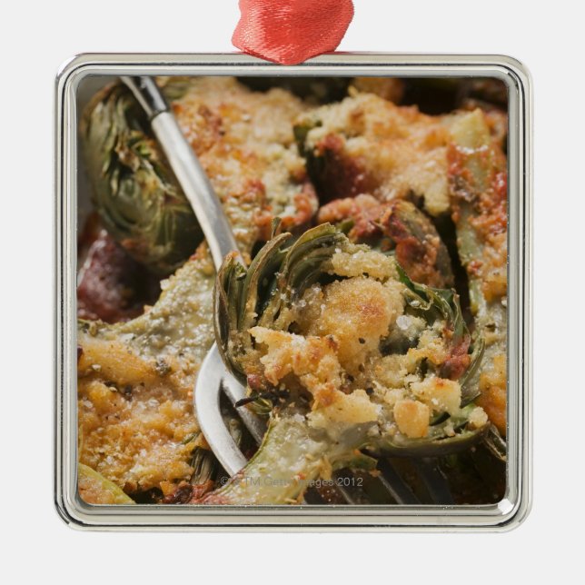 Stuffed artichokes with gratin topping metal ornament (Front)