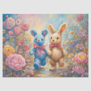 Stuffed Bunnies In a Pastel Garden Tissue Paper