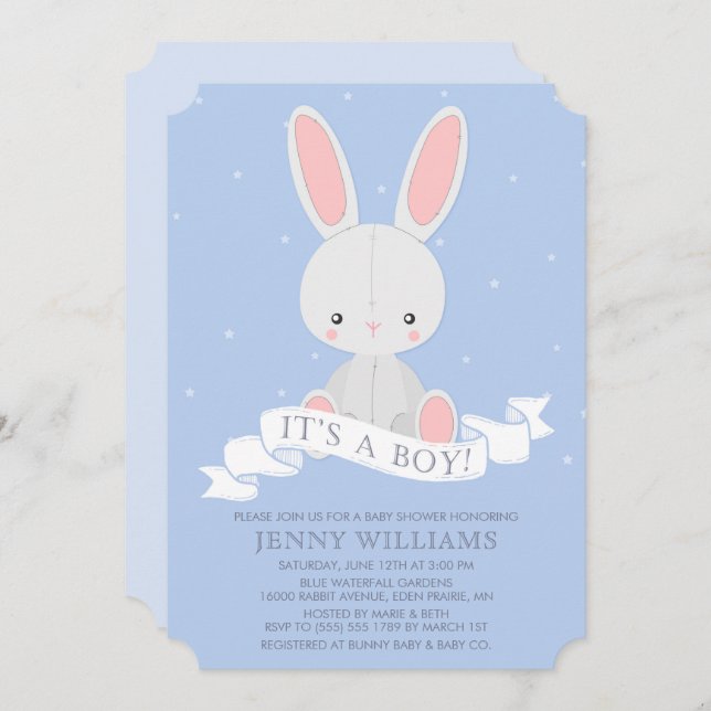 Stuffed Bunny Rabbit Boy Baby Shower Invitation (Front/Back)