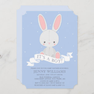 Stuffed Bunny Rabbit Boy Baby Shower Invitation