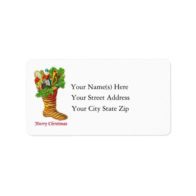 Stuffed Christmas Stocking Vintage Address Label (Front)