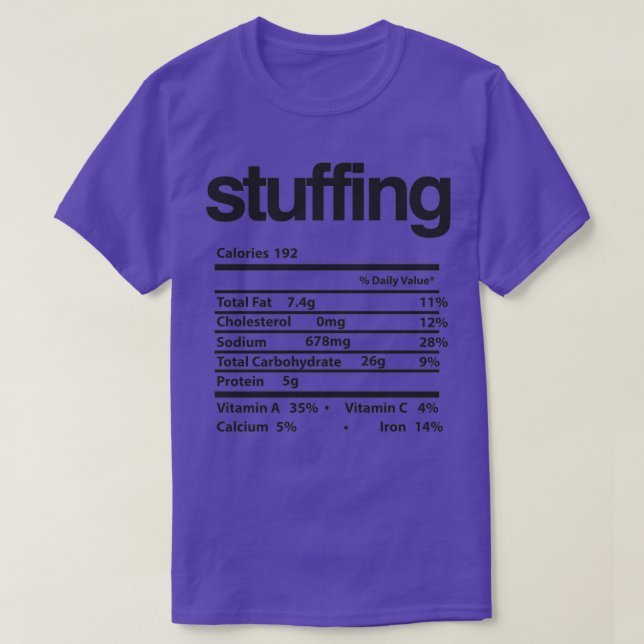 Stuffing Thanksgiving Dinner Nutrition Label s T-Shirt (Design Front)