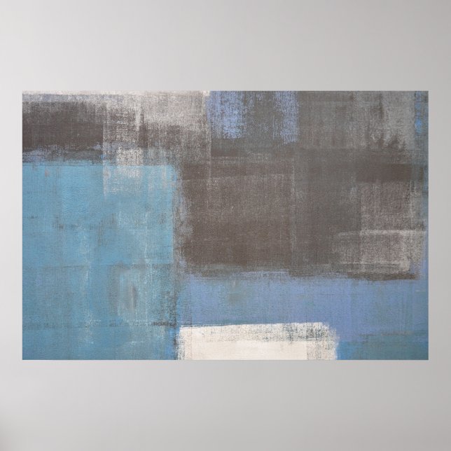 'Stumbled' Grey and Blue Abstract Art Poster Print (Front)
