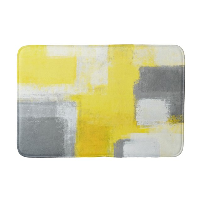 'Stumbled' Grey and Yellow Abstract Art Bath Mat (Front)