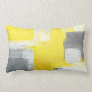 'Stumbled' Grey and Yellow Abstract Art Lumbar Cushion