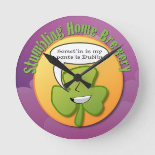 Stumbling Home Brewery Slurring Shamrock Round Clock