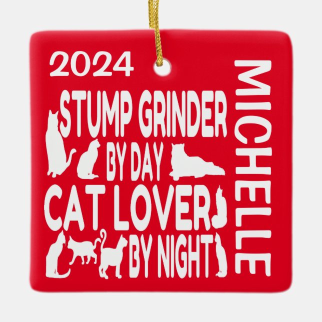 Stump Grinder Loves Cats CUSTOM Ceramic Ornament (Front)