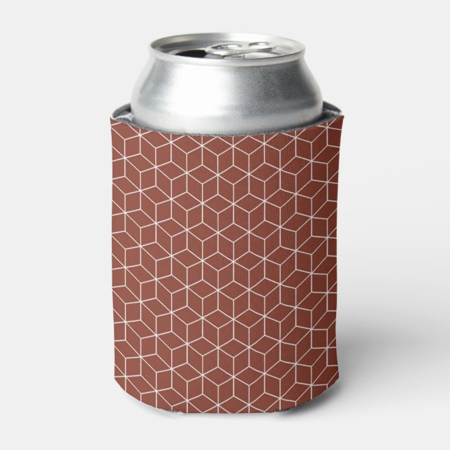 Stunning 3D Effects: White Cubes on Brick-Red  Can Cooler (Can Front)