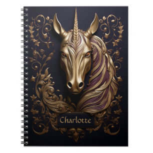 Stunning 3D Golden Unicorn Personalised Notebook