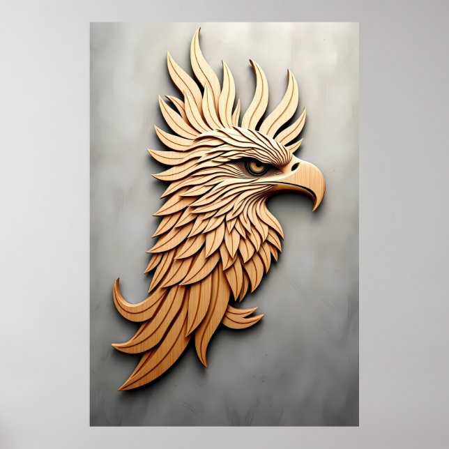 Stunning 3D Wood Carving of an Eagle  Poster (Front)