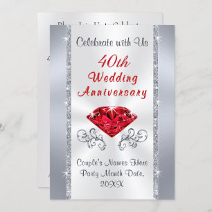 Stunning 40th Ruby Wedding Anniversary Invitations