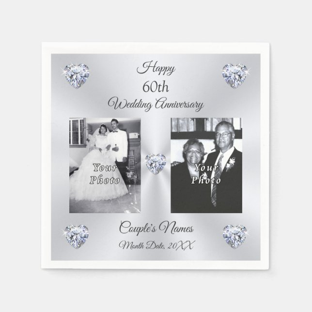 Stunning, 60th Anniversary Napkins, 1 or 2 PHOTOS Napkin (Front)