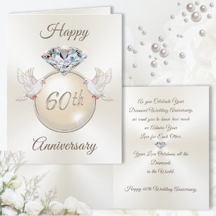 Stunning 60th Wedding Anniversary Cards in 3 Sizes