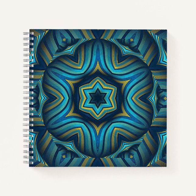 Stunning Abstract Blue and Yellow Mandala Art Notebook (Front)