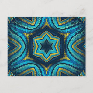 Stunning Abstract Blue and Yellow Mandala Art Postcard