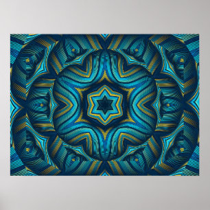 Stunning Abstract Blue and Yellow Mandala Art Poster