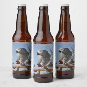 Stunning African Grey Parrot Beer Bottle Label
