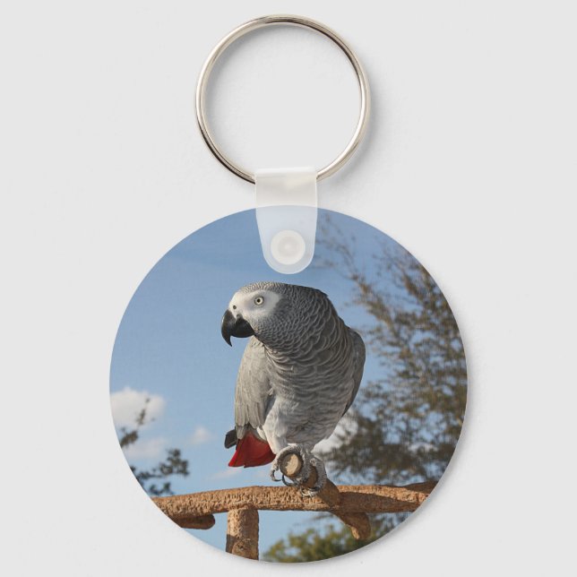 Stunning African Grey Parrot Key Ring (Front)