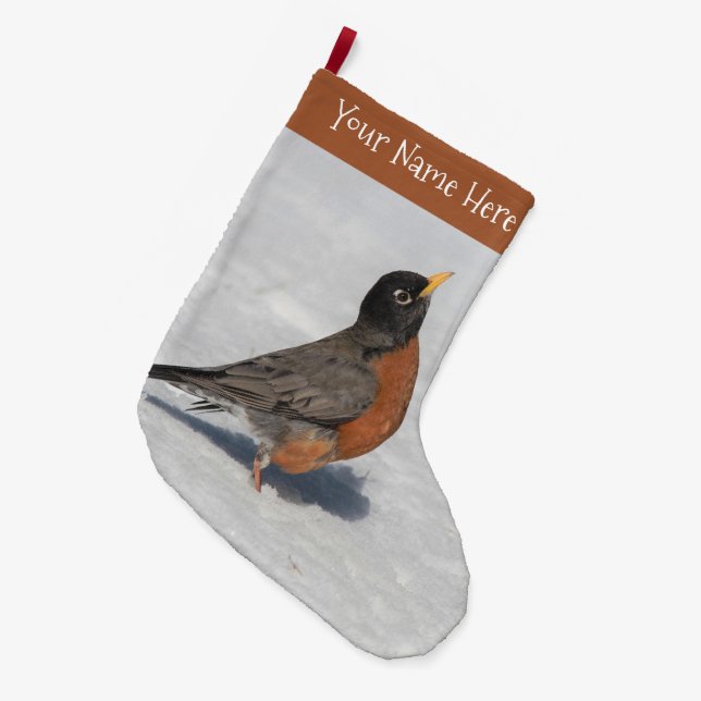 Stunning American Robin in the Snow Large Christmas Stocking (Front (Hanging))