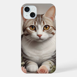 Stunning American Shorthair Cat with Delicate Rose iPhone 15 Plus Case